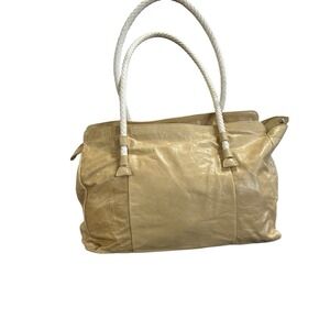 Claudia Firenze Leather Tan Handbag Double Braided Shoulder Strap Tassels